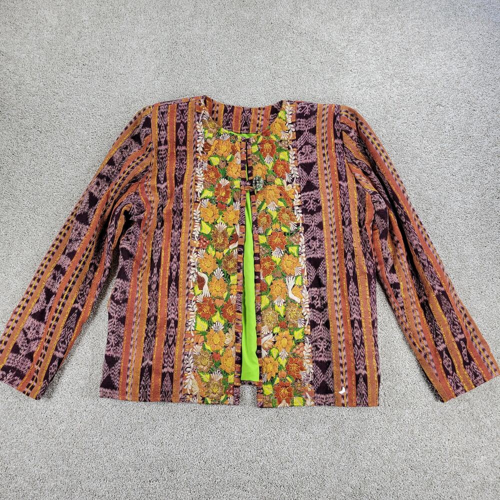 VTG Women Patchwork Embroidered Jacket L Orange Purple Floral Tribal Ethnic Boho